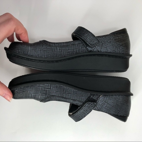 ALEGRIA Belle Grid Silver Mary Jane Clog Shoe Comfort Adjustable Strap 36 Women - Picture 6 of 11